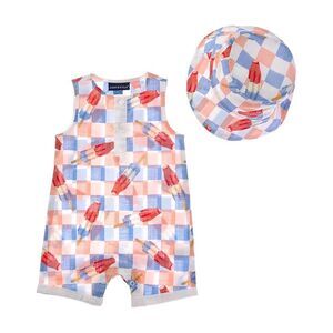 Andy & Evan Girls Crosshatch Checkered Pop Woven Romper